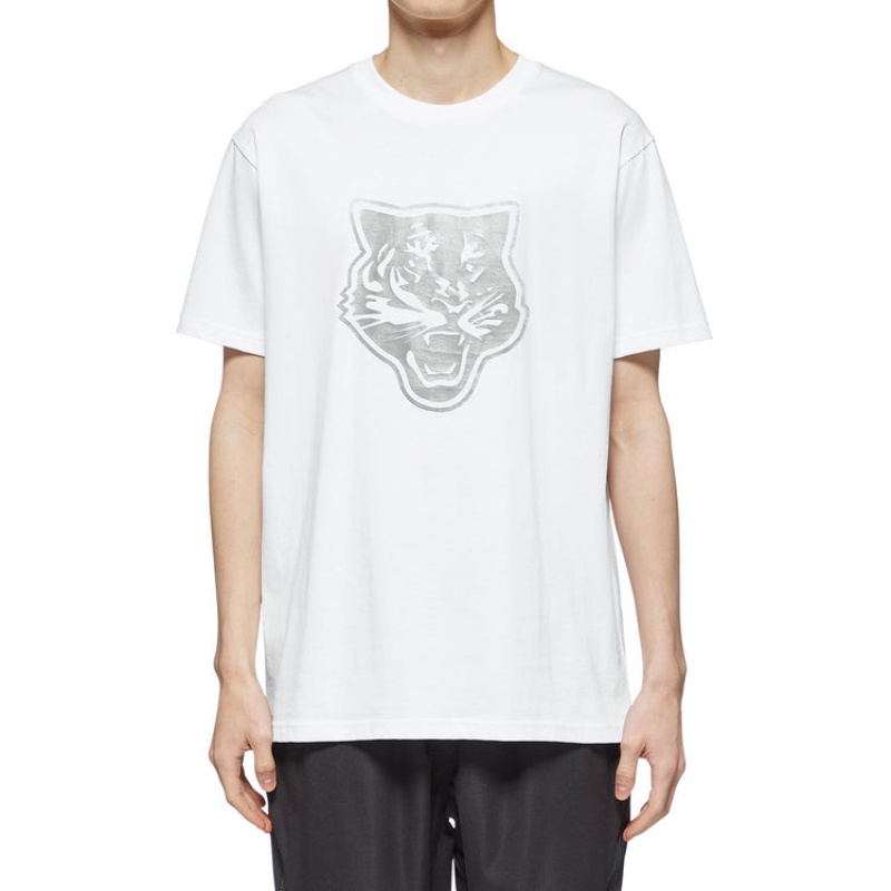 White / Silver Men's Onitsuka Tiger Logo Graphic T T Shirts Online India | S8T-0879