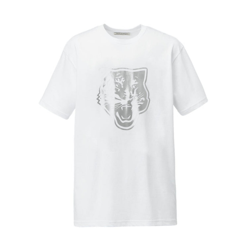 White / Silver Men\'s Onitsuka Tiger Logo Graphic T T Shirts Online India | S8T-0879