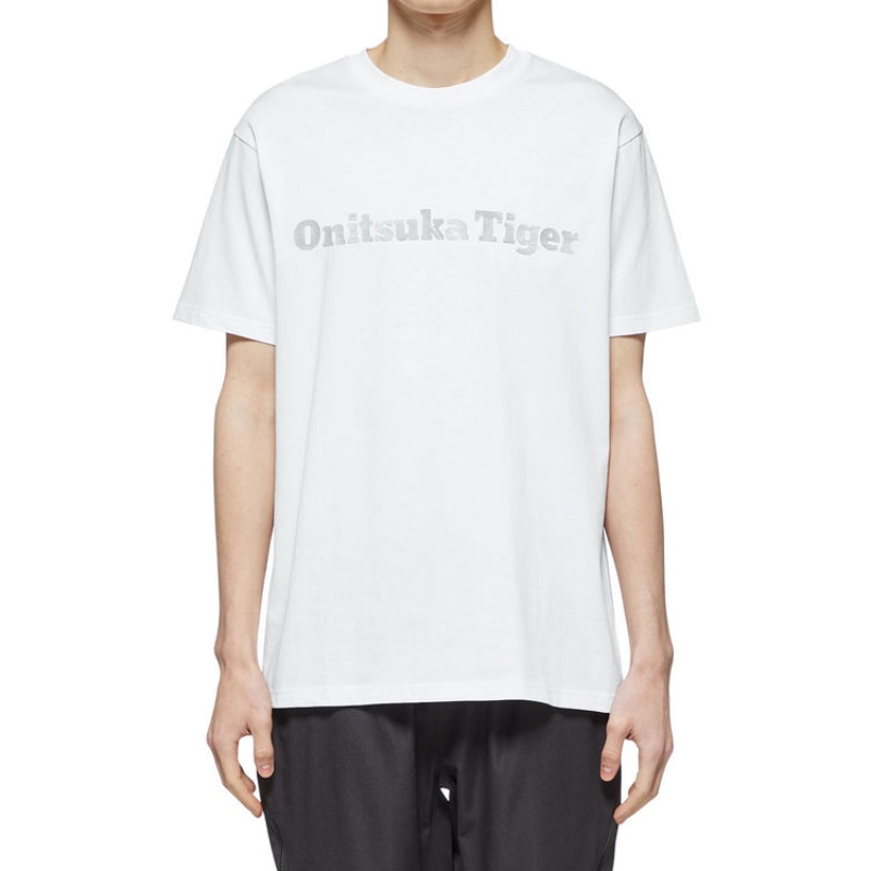 White / Silver Men's Onitsuka Tiger Logo T Shirts Online India | O3Y-3453