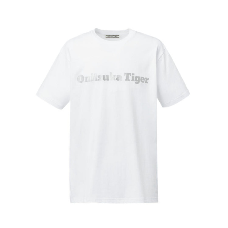 White / Silver Men\'s Onitsuka Tiger Logo T Shirts Online India | O3Y-3453