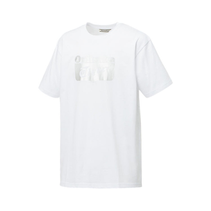 White / Silver Men's Onitsuka Tiger Logo T Shirts Online India | I8A-7761