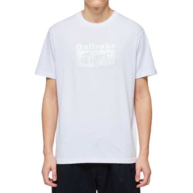 White / Silver Men's Onitsuka Tiger Logo T Shirts Online India | W5R-6970