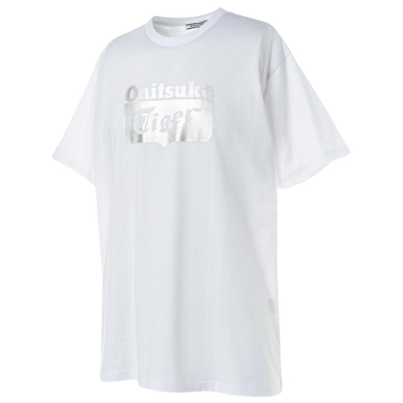 White / Silver Men's Onitsuka Tiger Logo T Shirts Online India | W5R-6970