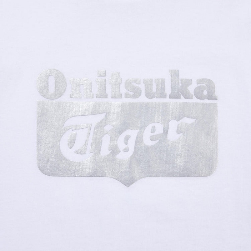 White / Silver Men's Onitsuka Tiger Logo T Shirts Online India | W5R-6970