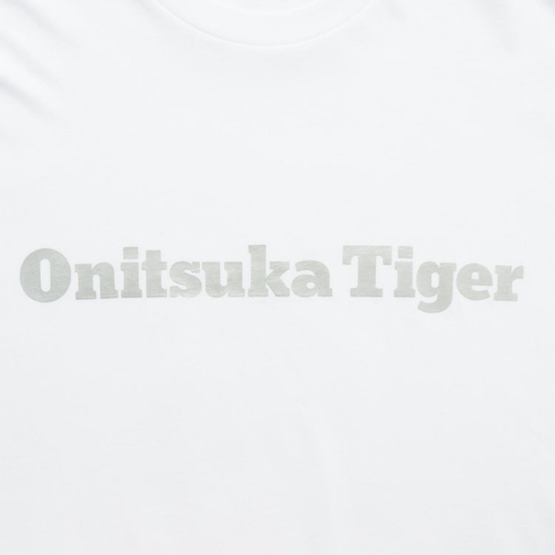 White / Silver Women's Onitsuka Tiger Logo T Shirts Online India | W9V-5866