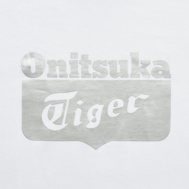 White / Silver Women's Onitsuka Tiger Logo T Shirts Online India | S0Q-9102