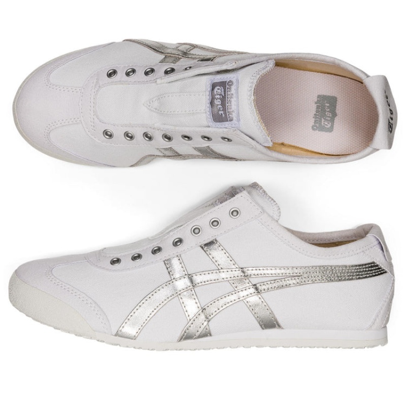 White / Silver Women's Onitsuka Tiger Mexico 66 Slip-on Online India | N2Y-4196