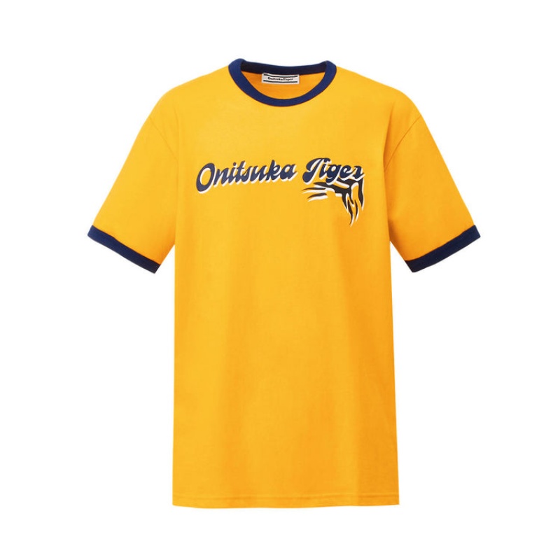 Yellow Men\'s Onitsuka Tiger Graphic T Shirts Online India | X0E-1839