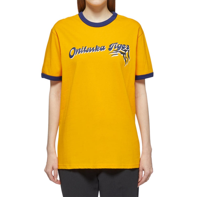 Yellow Women's Onitsuka Tiger Graphic T Shirts Online India | Z9T-3415